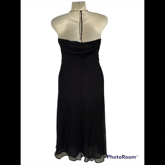 Ann Taylor Loft Black Cocktail Spaghetti Halter Tie Neck Chiffon Dress S… - Picture 3 of 10